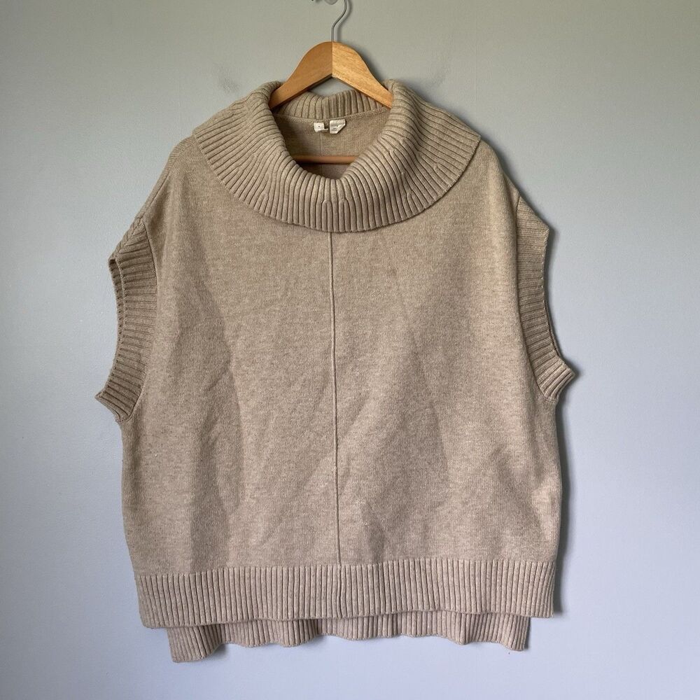 MOTH Anthropologie Knit Oversized Cowl Neck Sweater Sleeveless Tan Brown Size S